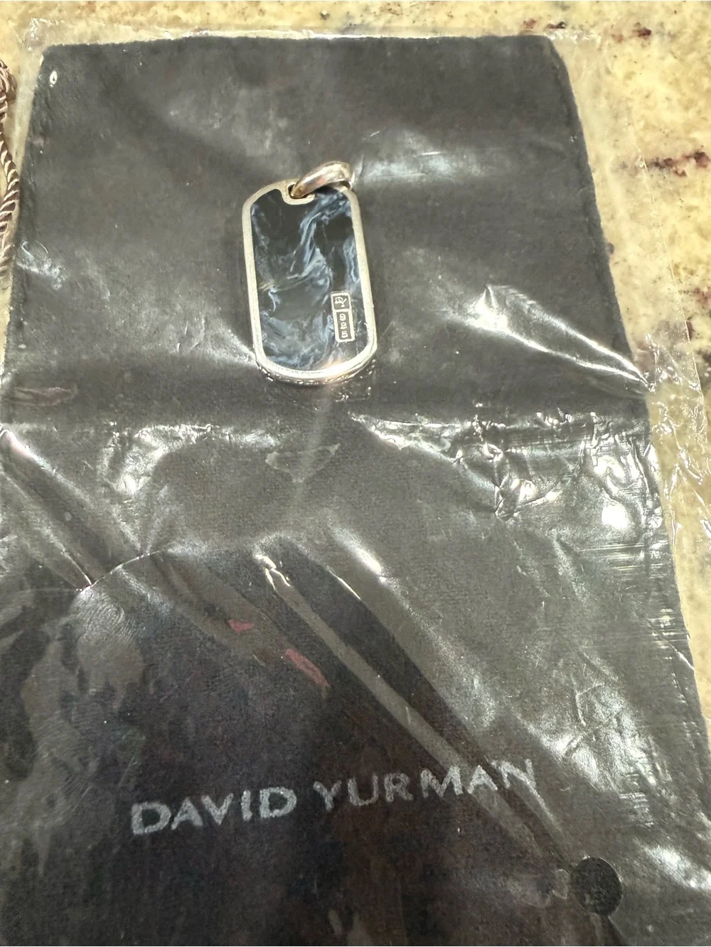 David Yurman Men’s Medium Streamline Pietersite Silver Dog Tag Pendant + Pouch